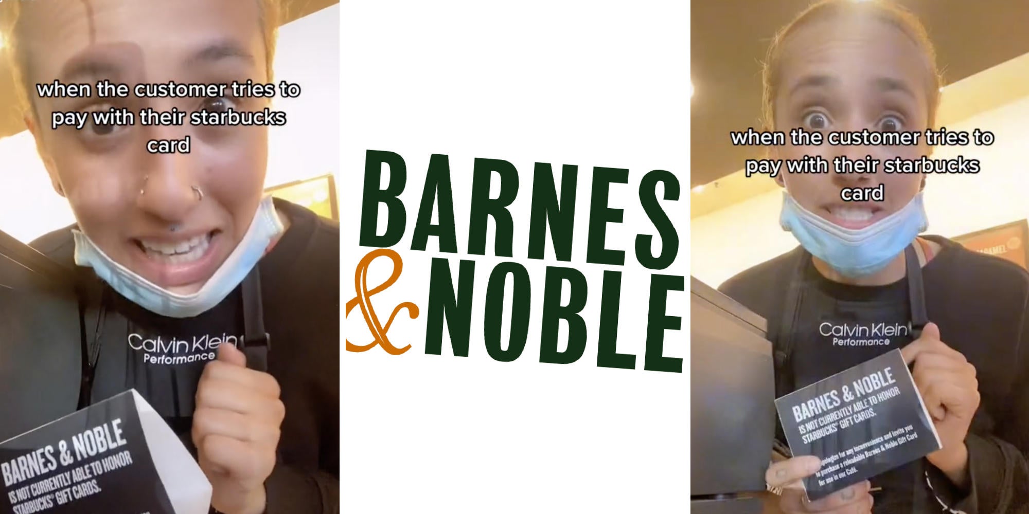 woman complaining (l) (r) barns & noble logo (m)