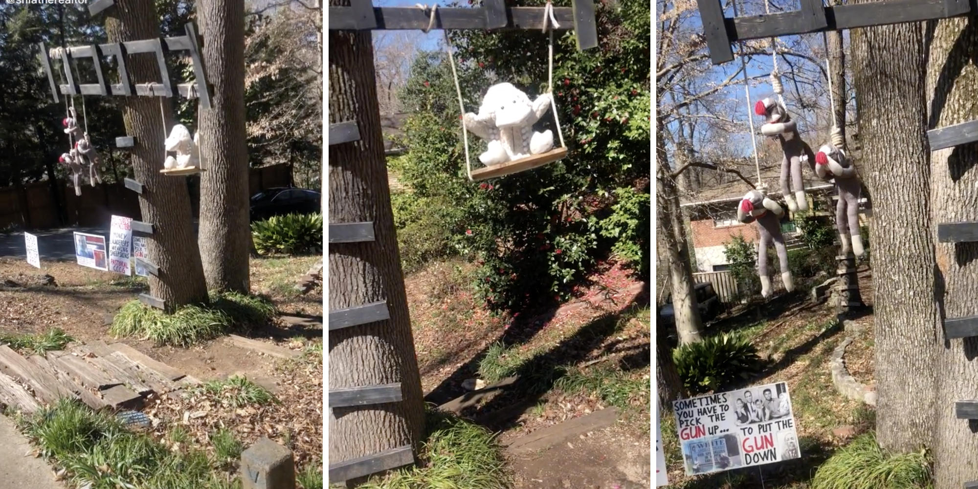 stuffed animals (l) white sheep stuffed animal (m) monkey stuffed animals (r)
