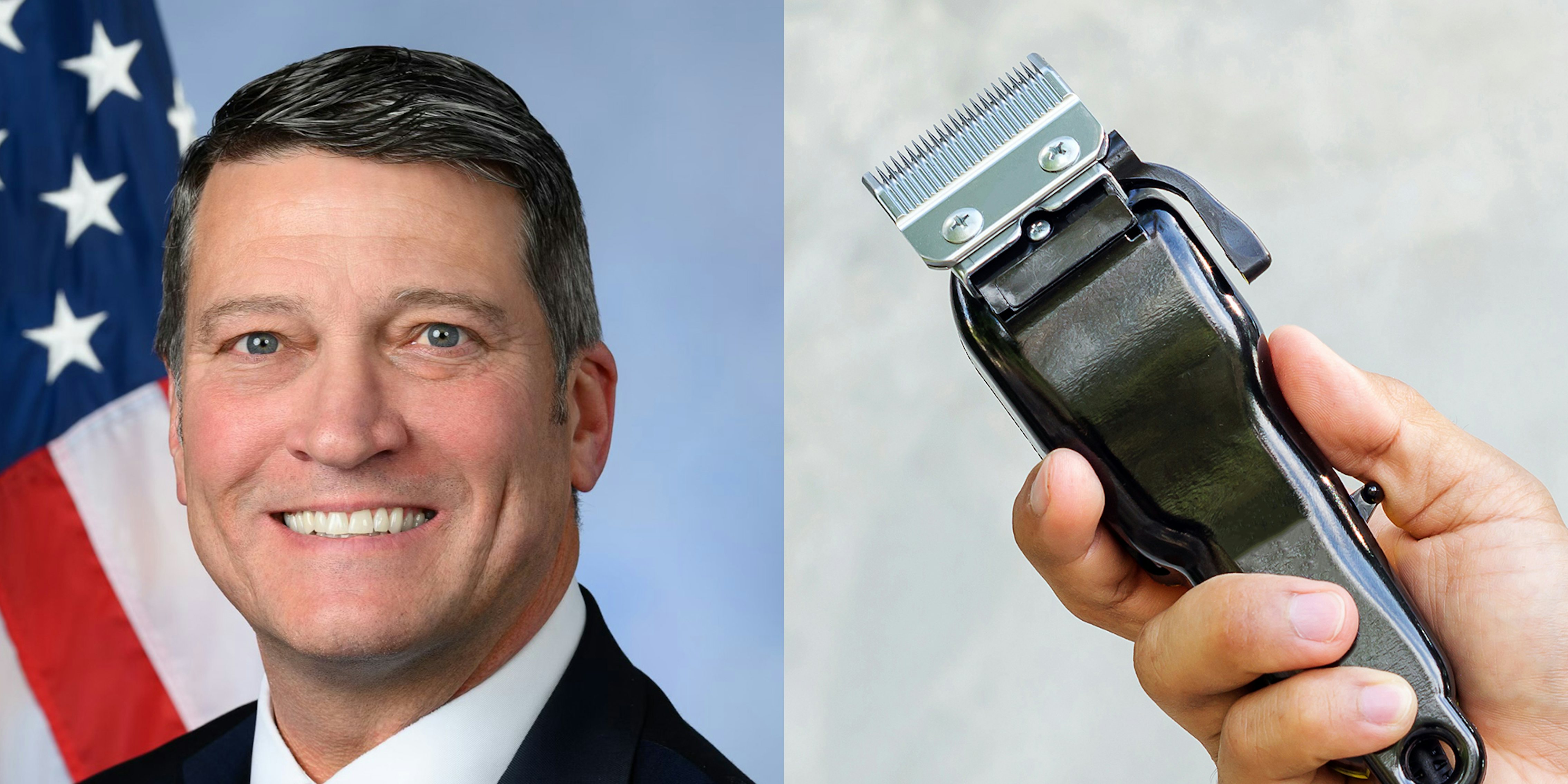 Ronny Jackson (l) hand holding hair clippers (r)