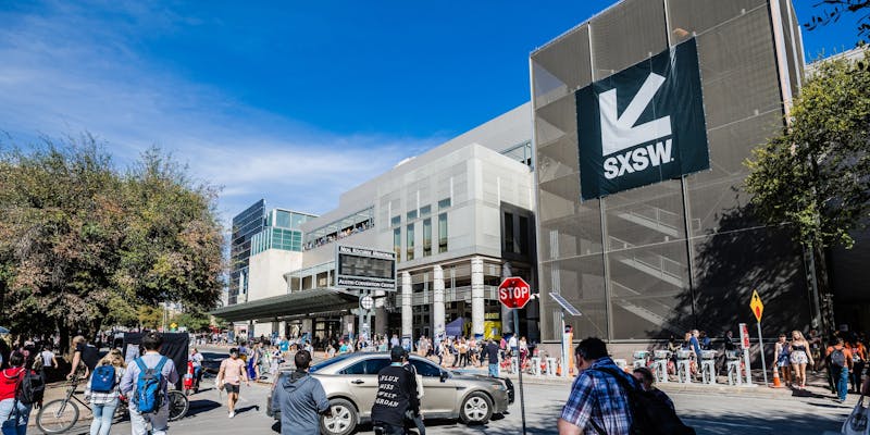 a photo of the austin convention center during sxsw festivals