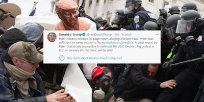 January 6th riot with Donald Trump tweet centered