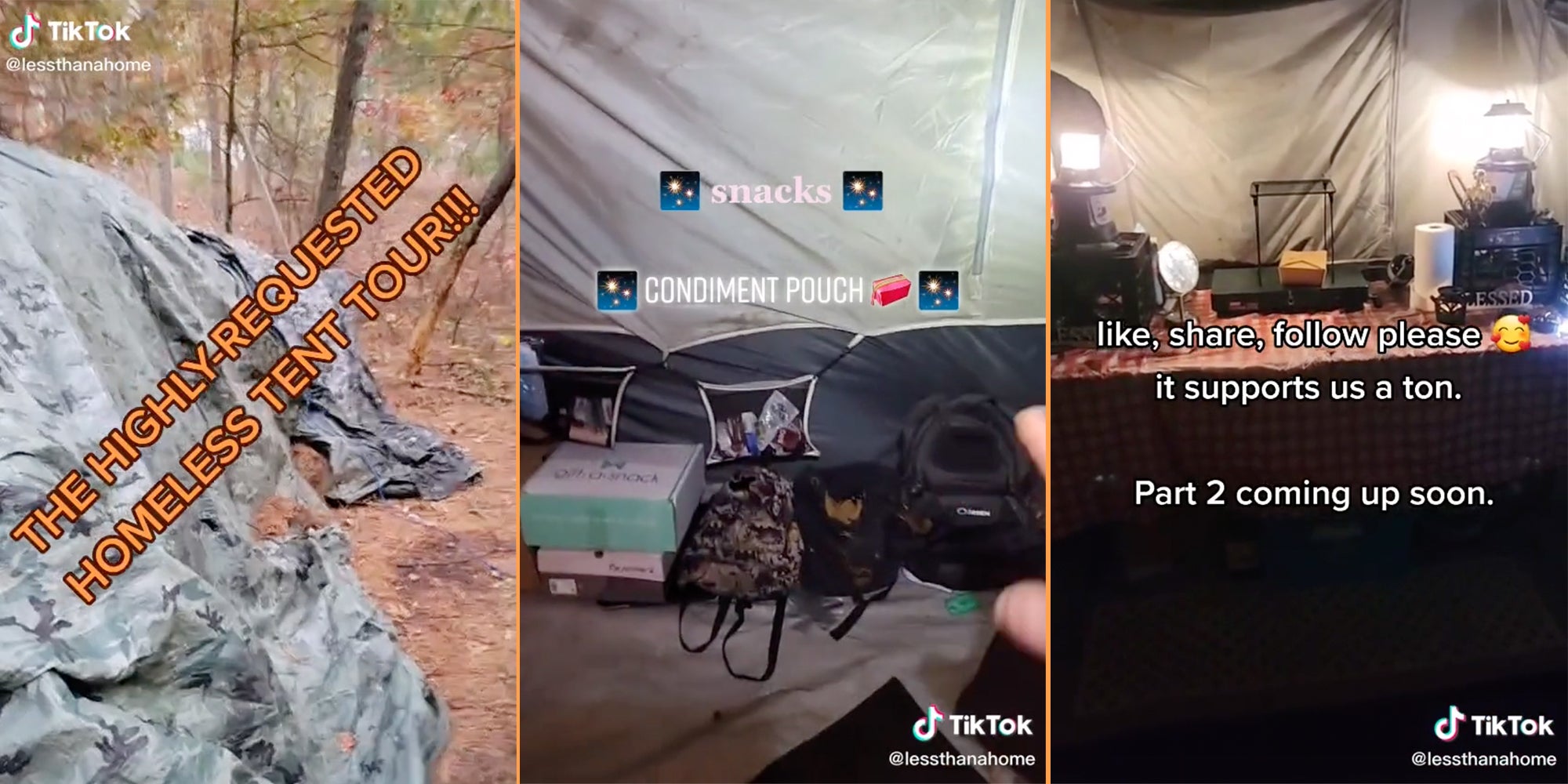 TikToker family @lessthanahome shares a tour of their tent home.