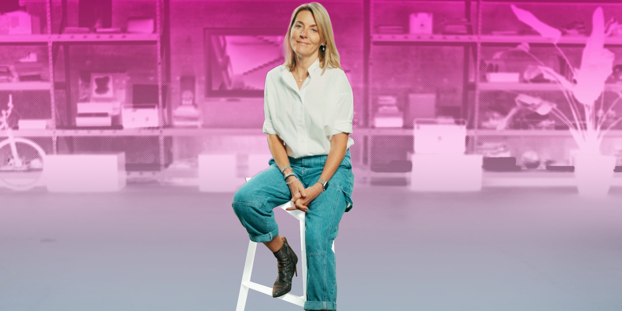 woman sitting in a stool