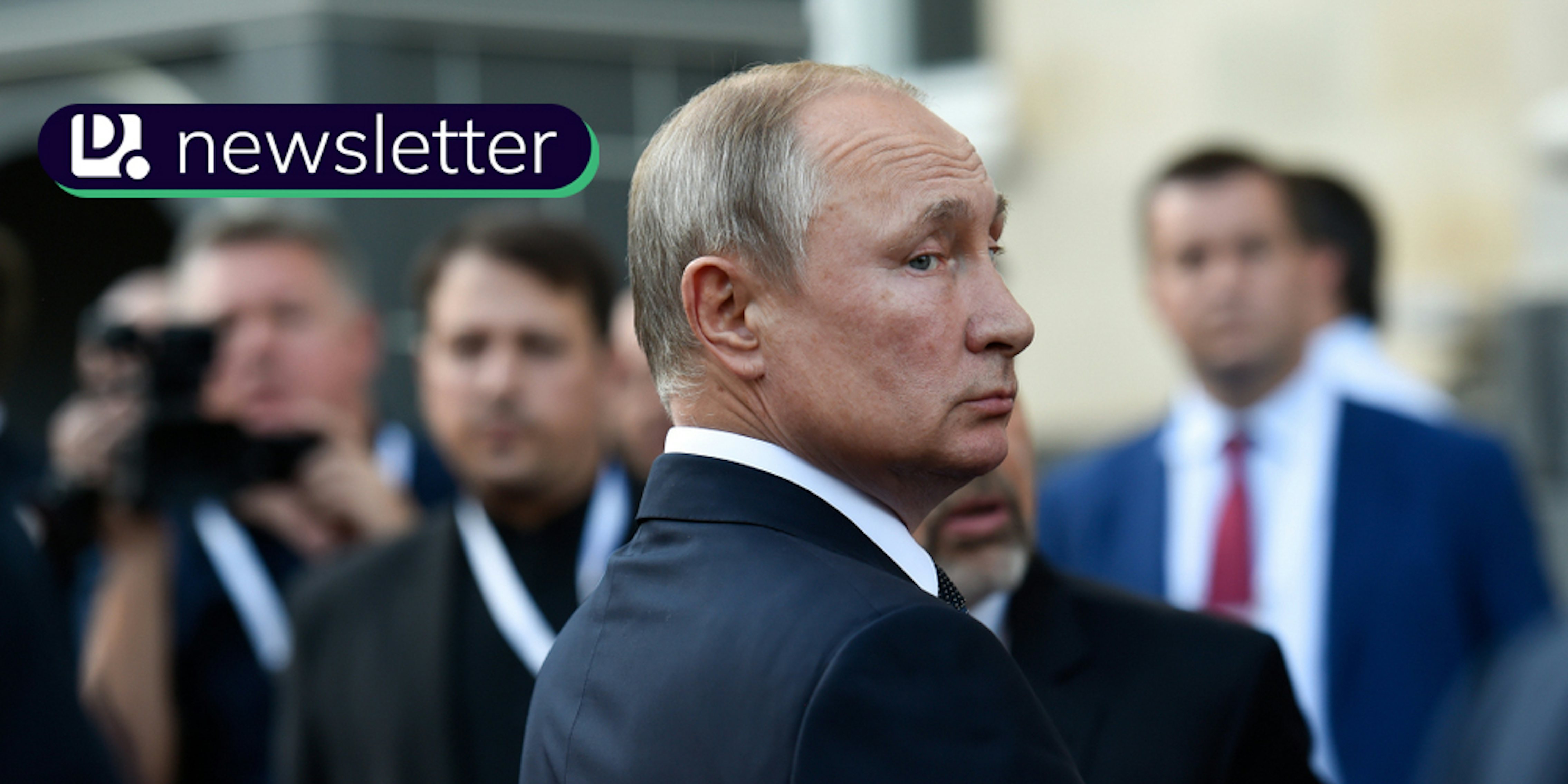 Vladimir Putin looking over his shoulder. In the top left corner is the Daily Dot newsletter logo.