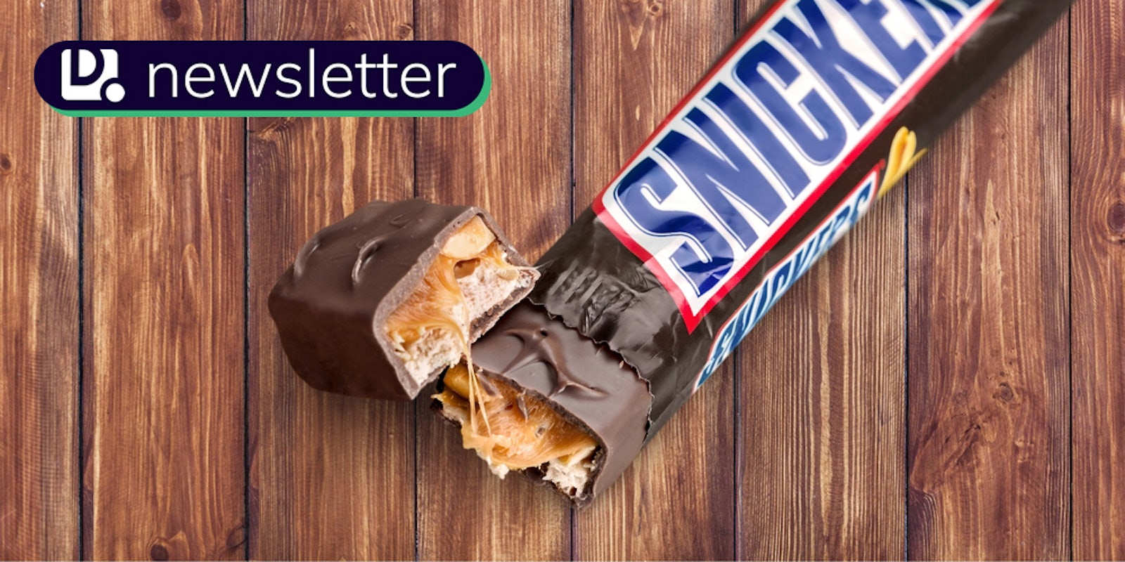 A Snickers bar. In the top left corner is the Daily Dot newsletter logo.