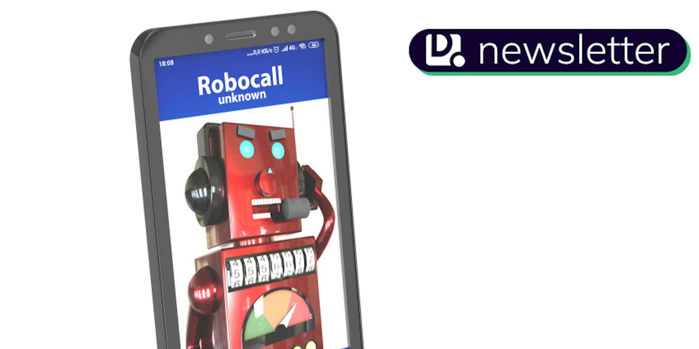 An illustration of a mobile phone showing a red robot calling. The Daily Dot newsletter logo is in the top right corner.