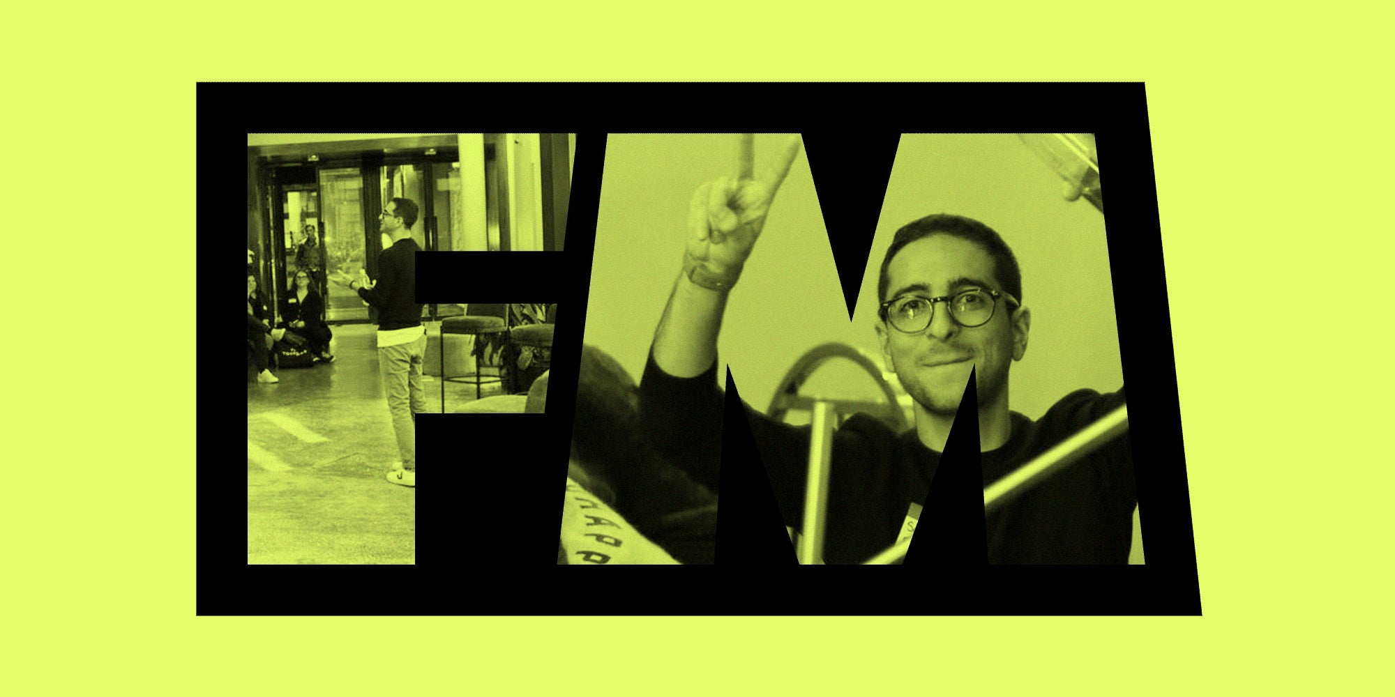 'FM' with a man in the letters