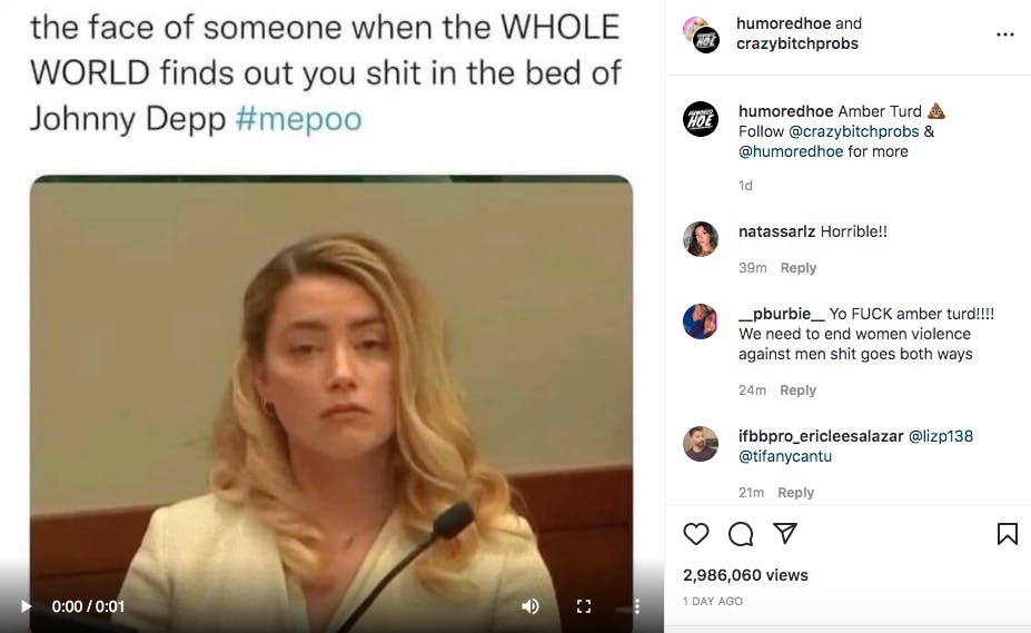 Instagram post about Amber Heard