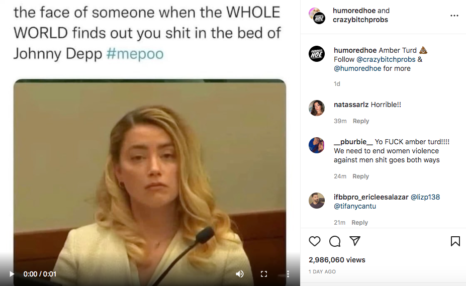 Instagram post about Amber Heard