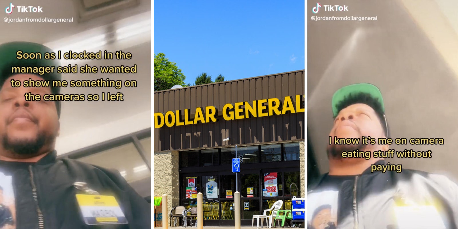 man walking out of store (l )(r) dollar general store (m)