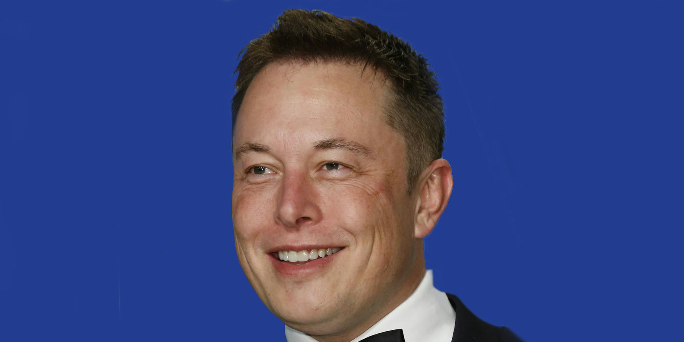 Elon Musk face on blue background