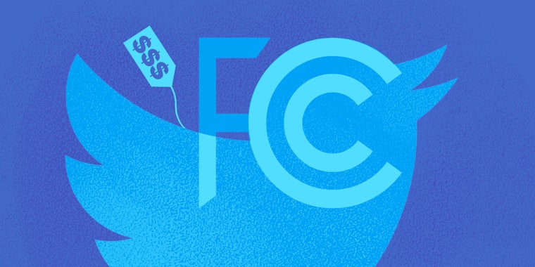 fcc logo on twitter bird logo with a price tag
