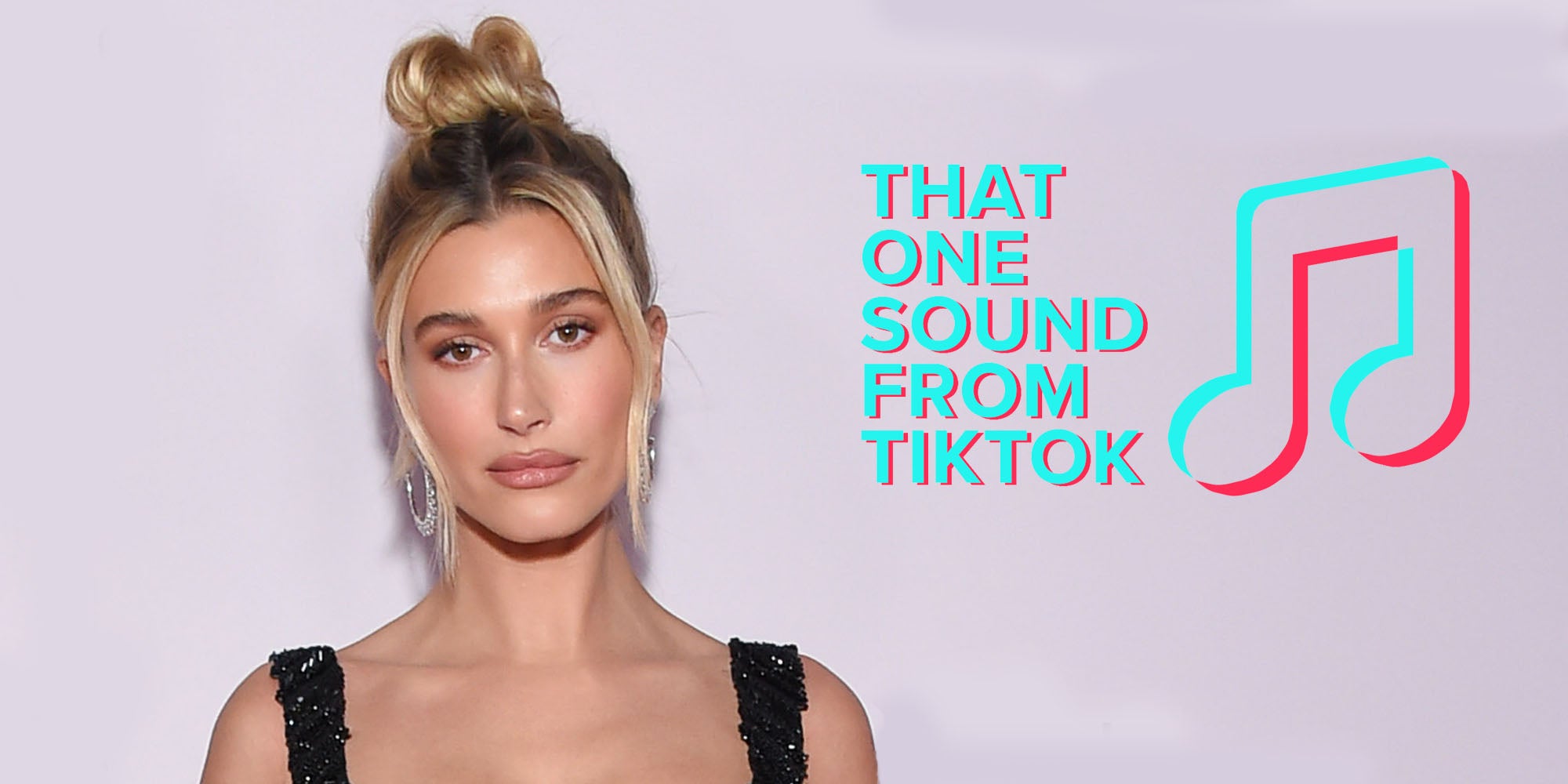 Hailey Bieber caption 'that one sound from tiktok' and tiktok logo beside caption
