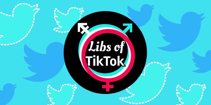 libs of tiktok logo in front of twitter birds