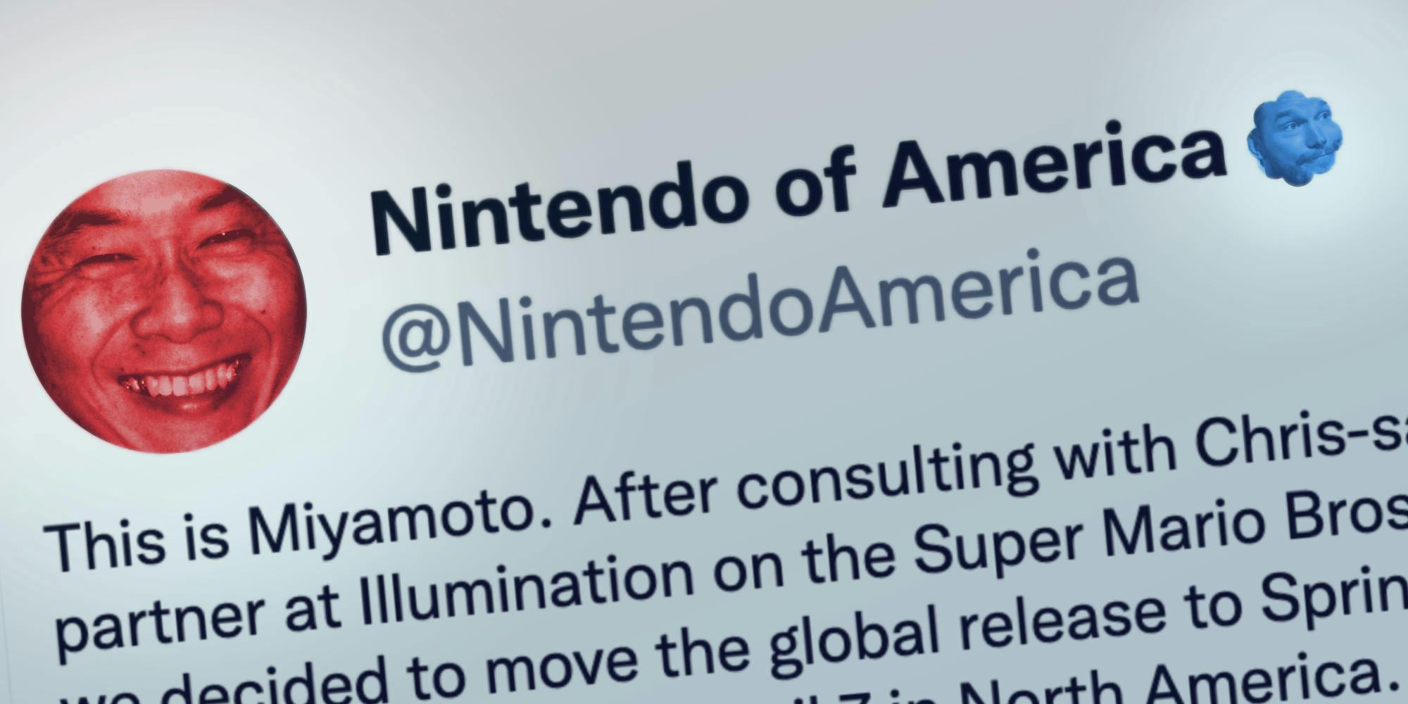tweet from Nintendo with shigeru miyamoto and chris pratt as twitter icons