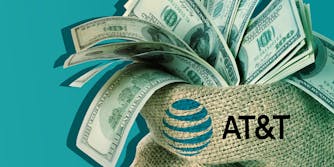 bag of money with AT&T logo on it