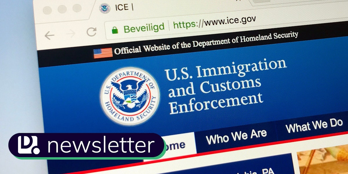 The U.S. Immigration and Customs Enforcement (ICE) website. The Daily Dot newsletter logo is in the bottom left corner.