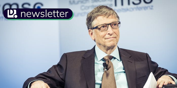 Bill Gates speaking at a conference. The Daily Dot newsletter logo is in the top left corner.