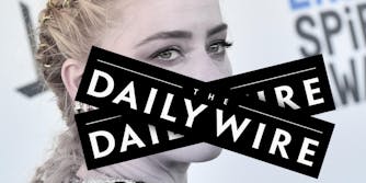blonde woman but her mouth is being blocked by "The Daily Wire" logos