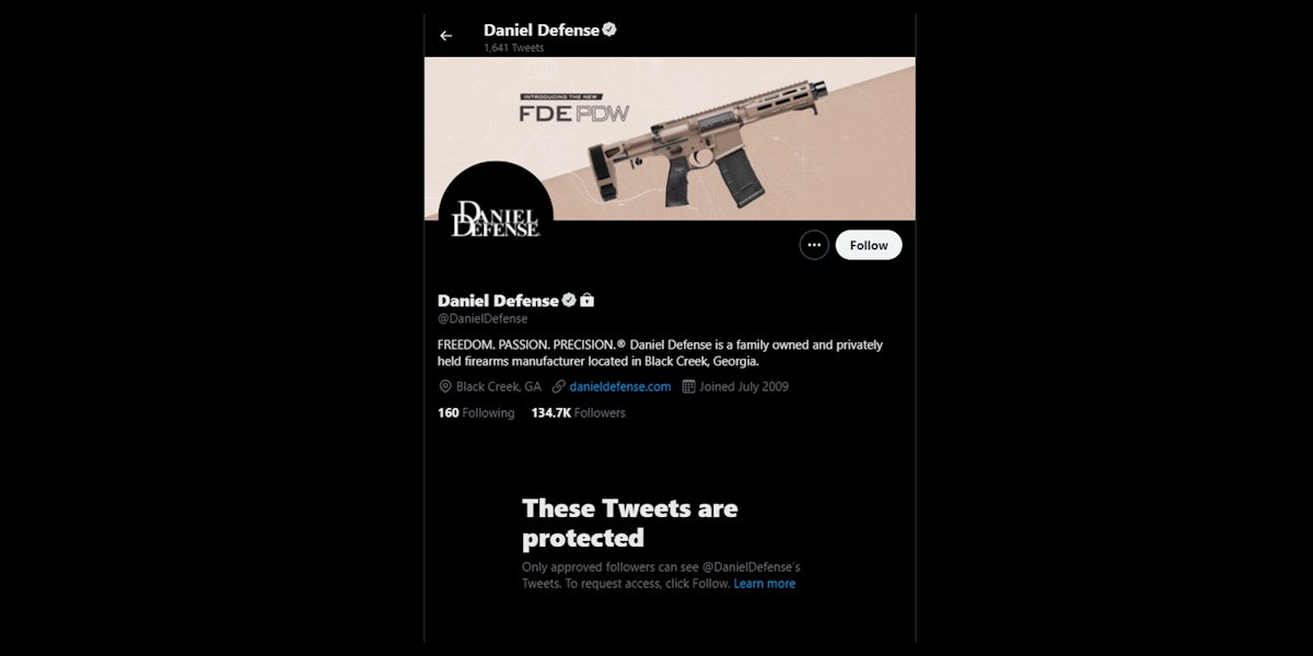 Daniel Defense locked Twitter page