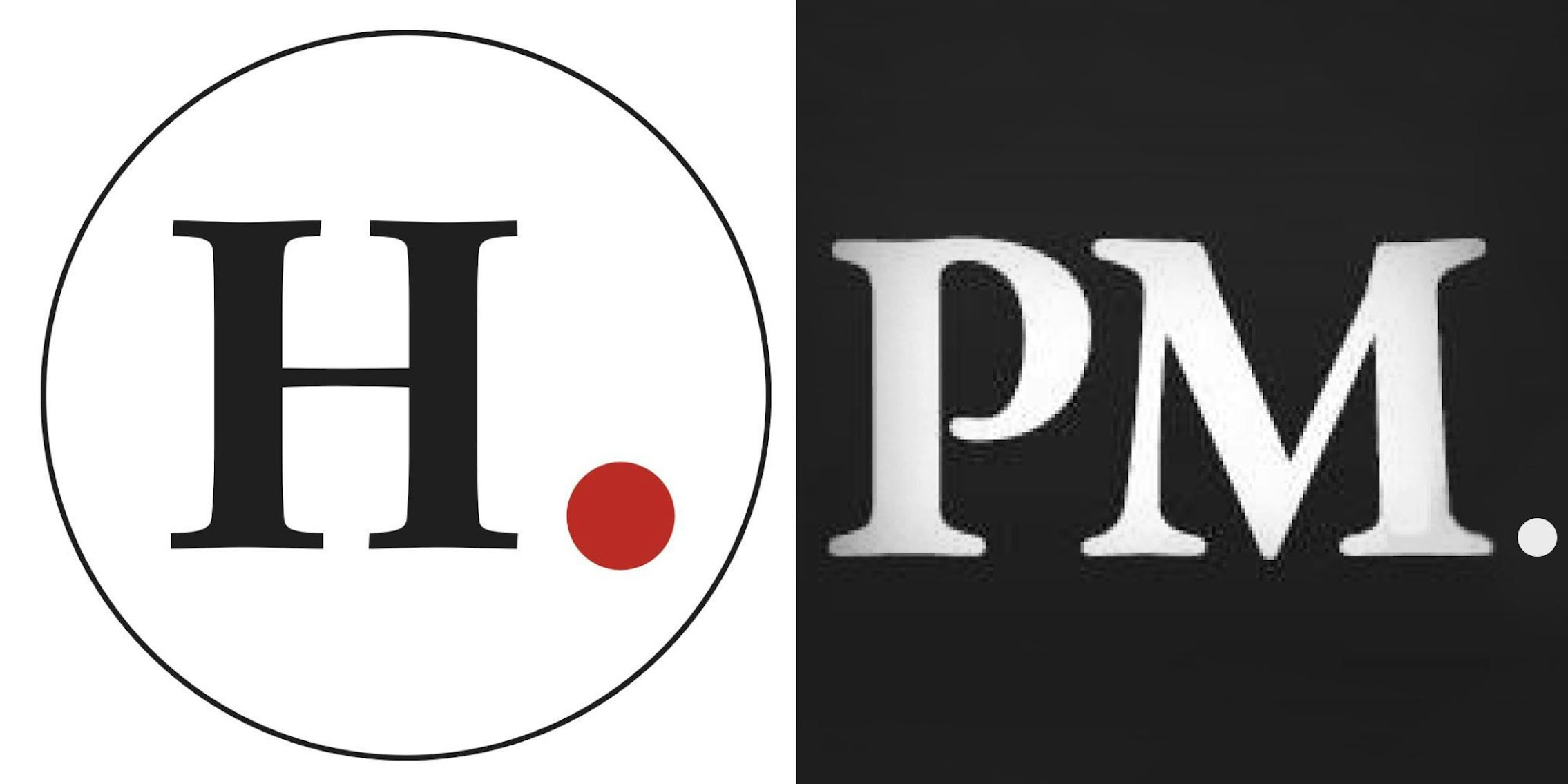 Human Events logo on white background (l) The Post Millennial logo on dark grey background (r)