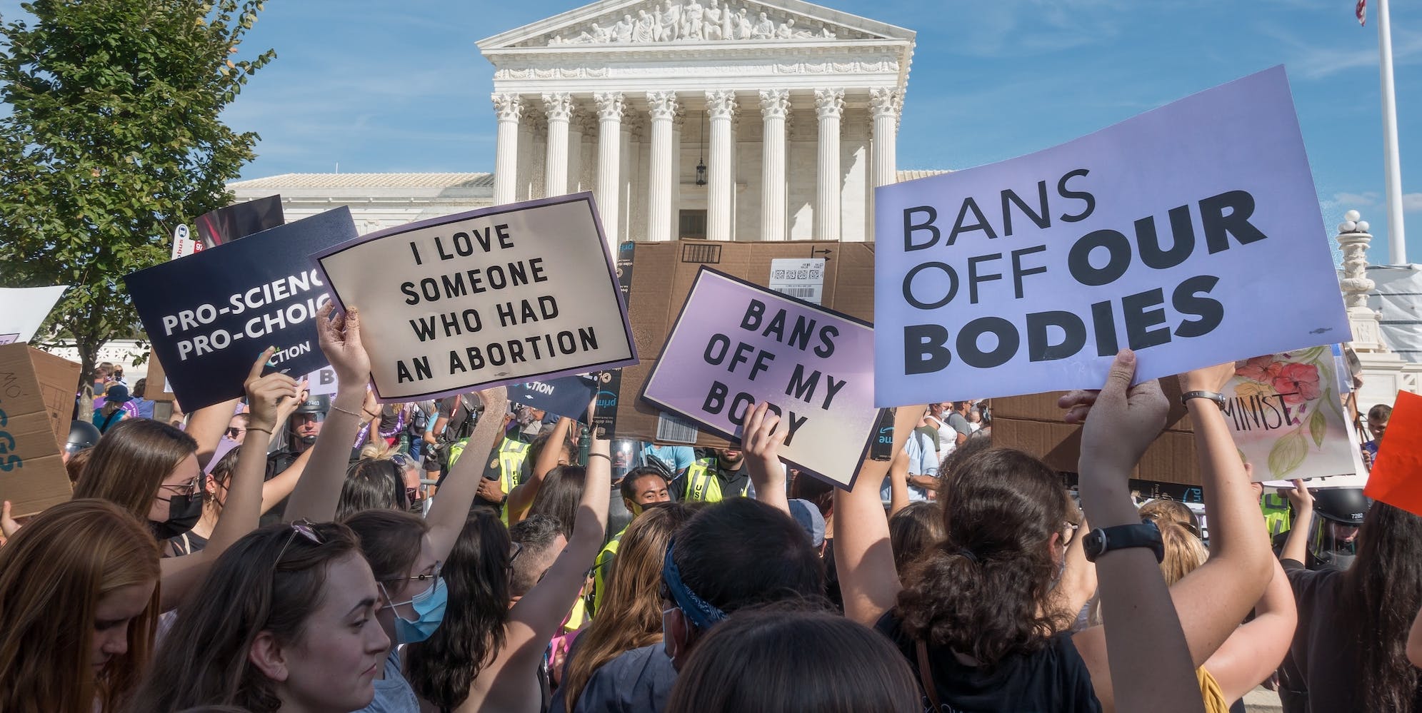 Women's March in Washington demanding continued access to abortion after the ban on most abortions in Texas, and looming threat to Roe v Wade in upcoming Supreme Court.