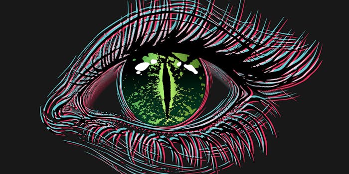 human eye with reptilian iris and pupil referencing tiktok reptoid theory