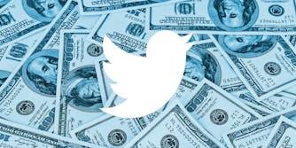 100 dollar bills scattered Twitter logo white centered