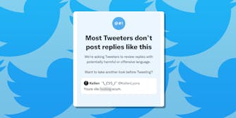 twitter warning in front of a bunch of blue twitter birds
