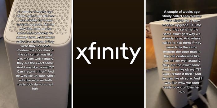 xfinity computer modem (l) (r) xfinity logo (c)