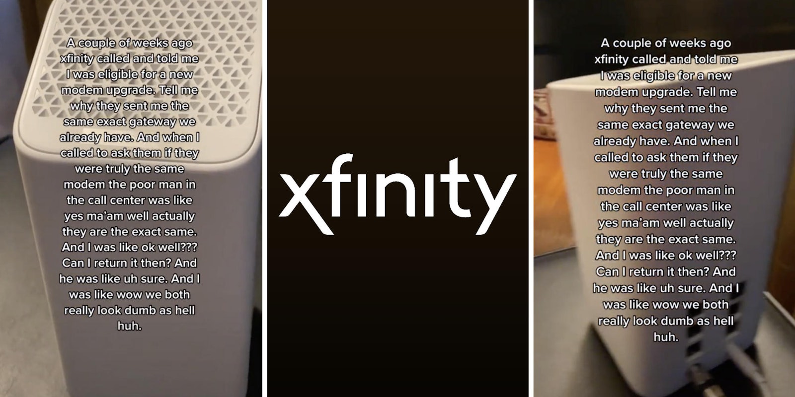 xfinity computer modem (l) (r) xfinity logo (c)