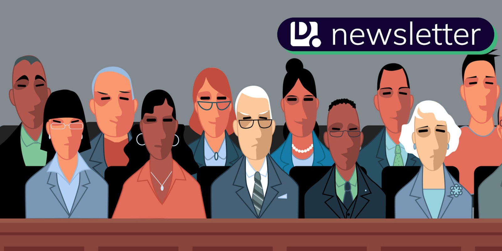 A cartoon of a jury. The Daily Dot newsletter logo is in the top right corner.