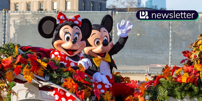 Mickey Mouse and Minnie Mouse on a carriage. The Daily Dot newsletter logo is in the top right corner.