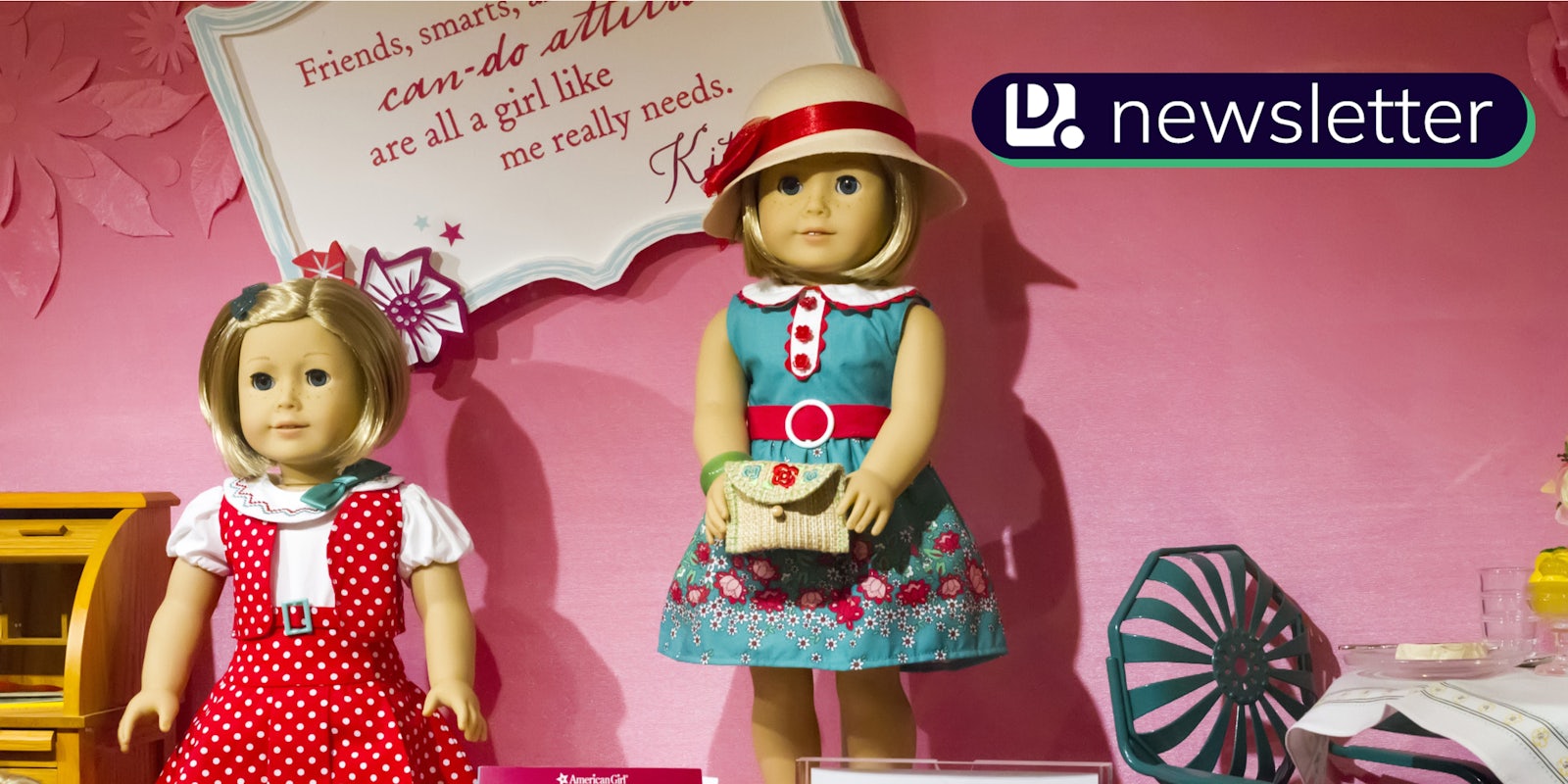 Two American Girl Dolls. The Daily Dot newsletter logo is in the top right corner.