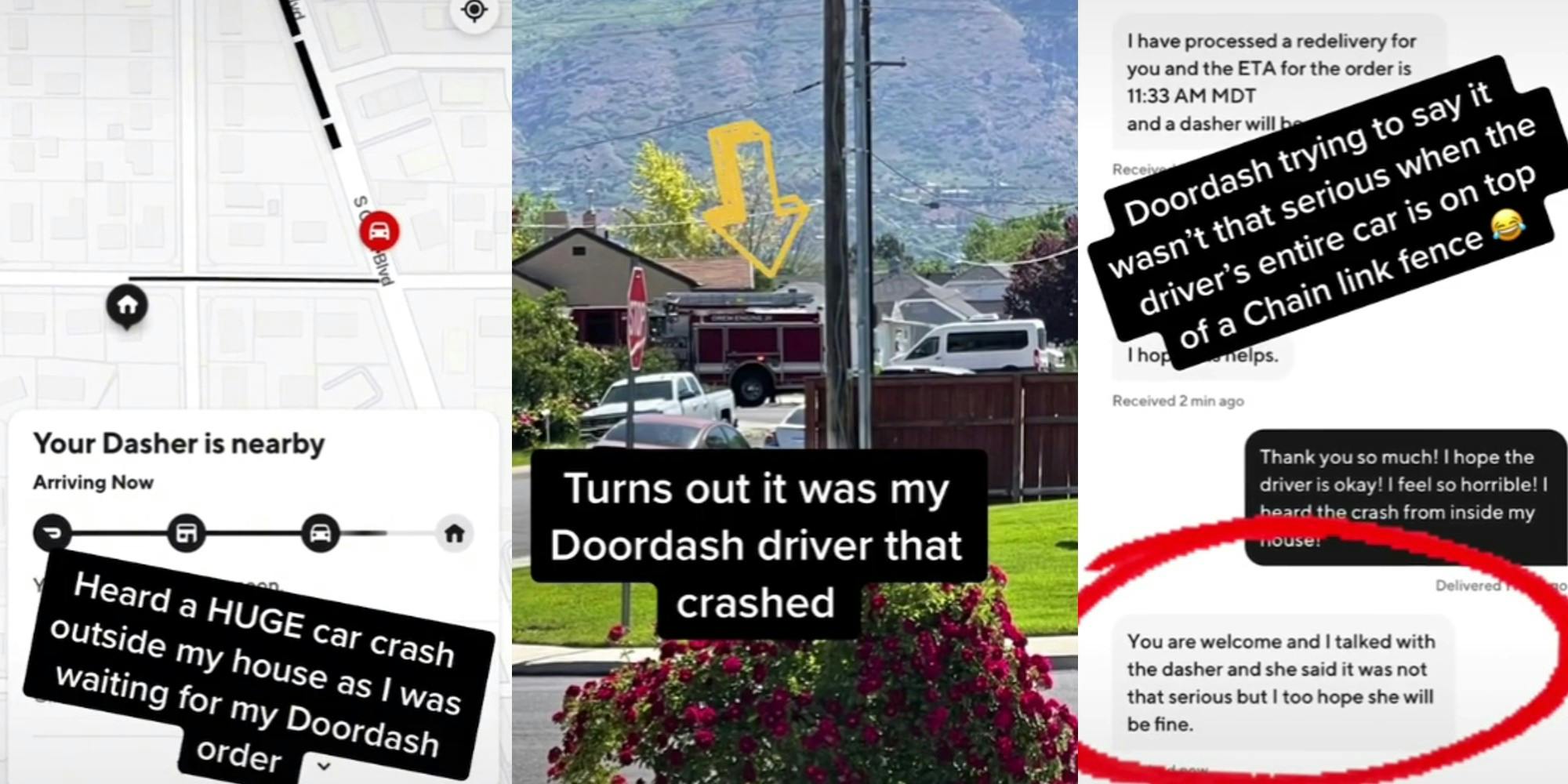 Woman says her DoorDash driver crashed on the way to deliver her food