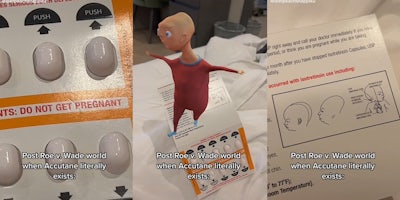 animated figure dancing on Accutane warnings with caption