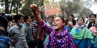 students demonstrating protest in front of the Home Ministry in Dhaka, Bangladesh on March 01, 2021