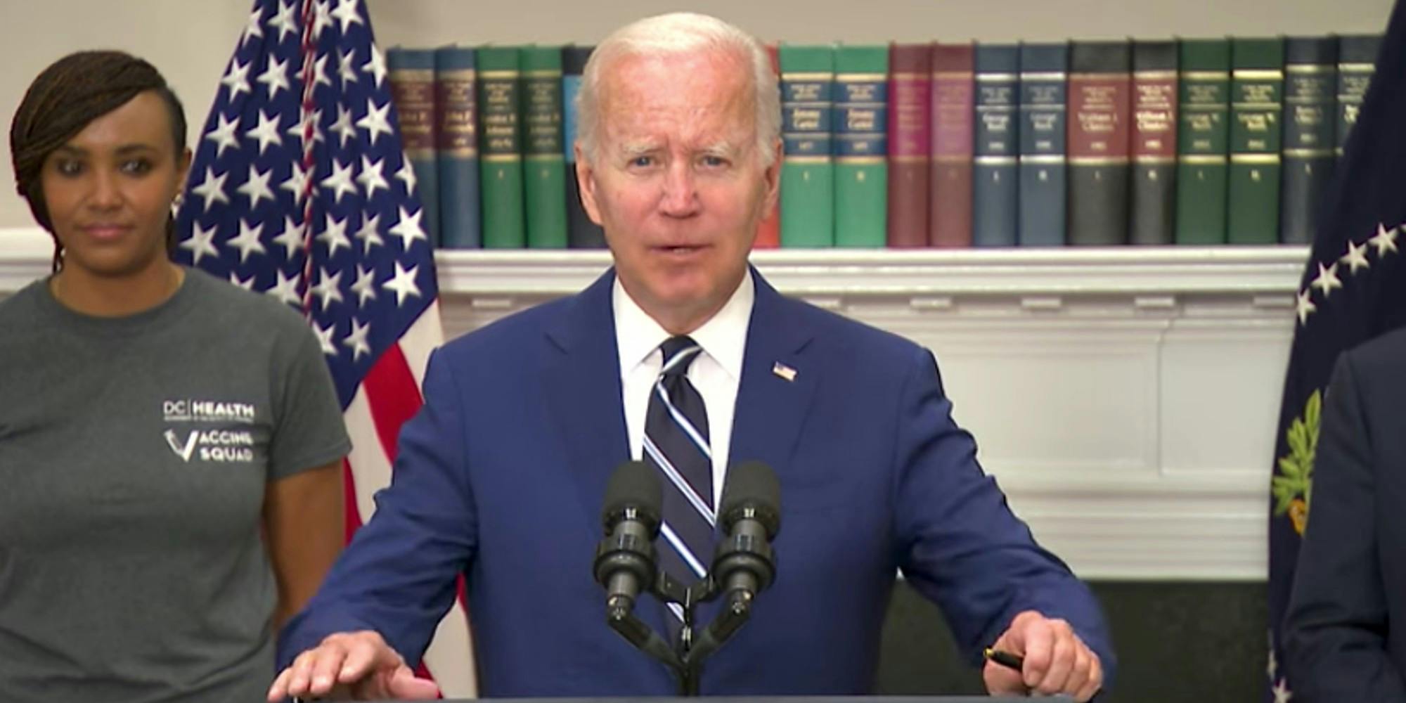 President Joe Biden giving a speech at the White House