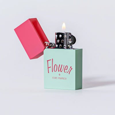 Green and pink lighter that says "Flower" on the front.