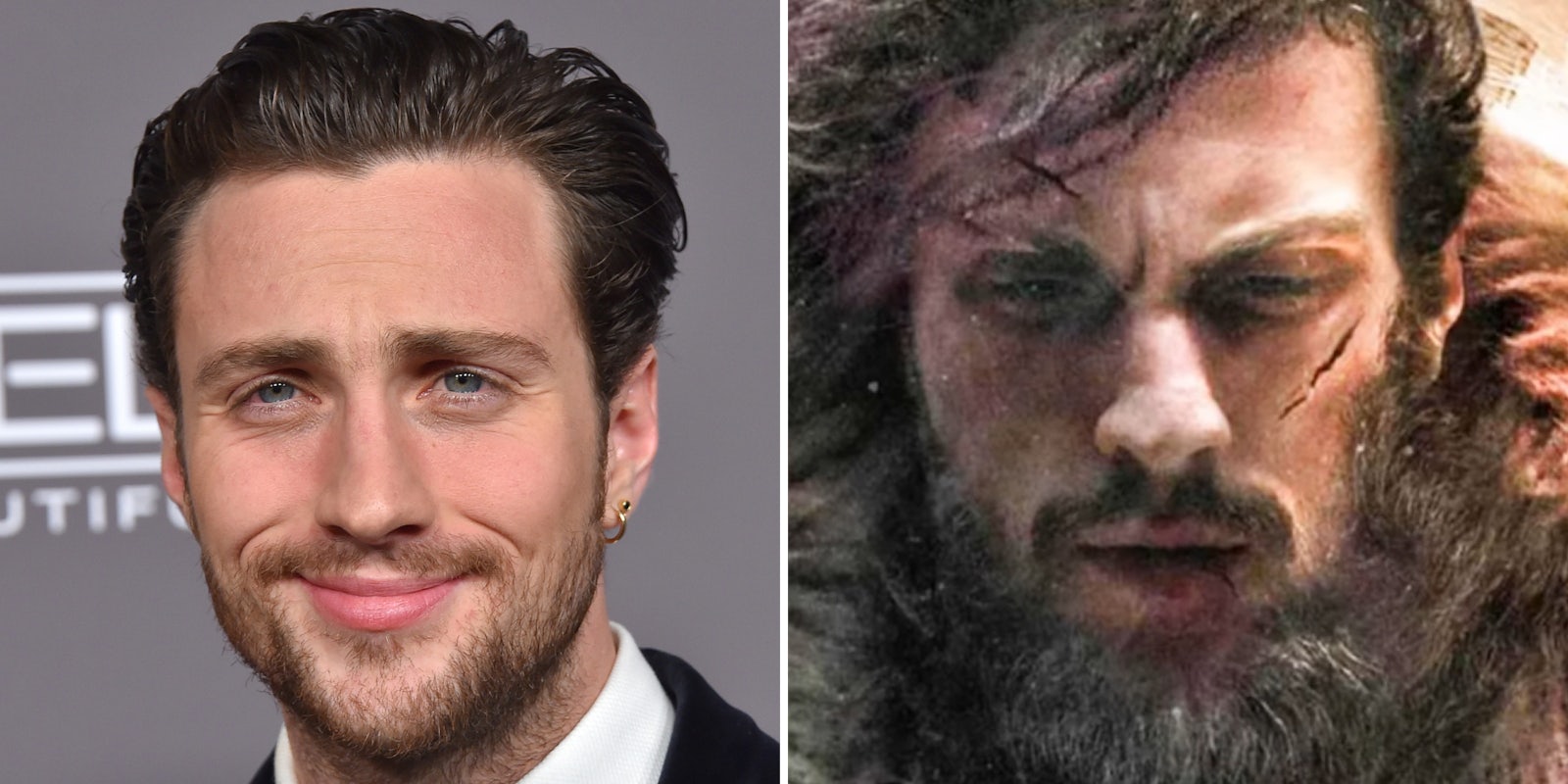 Aaron Taylor Johnson (l) Aaron Taylor Johnson in character as Kraven the Hunter (r)