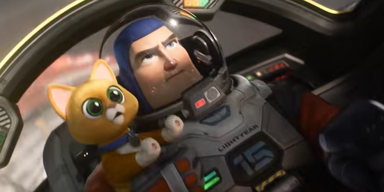 Buzz Lightyear in cockpit with cat