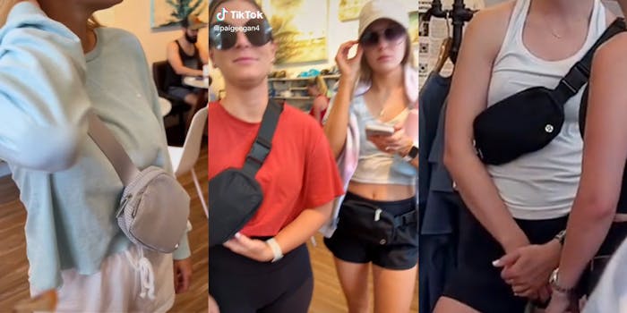 young women in store wearing fanny packs