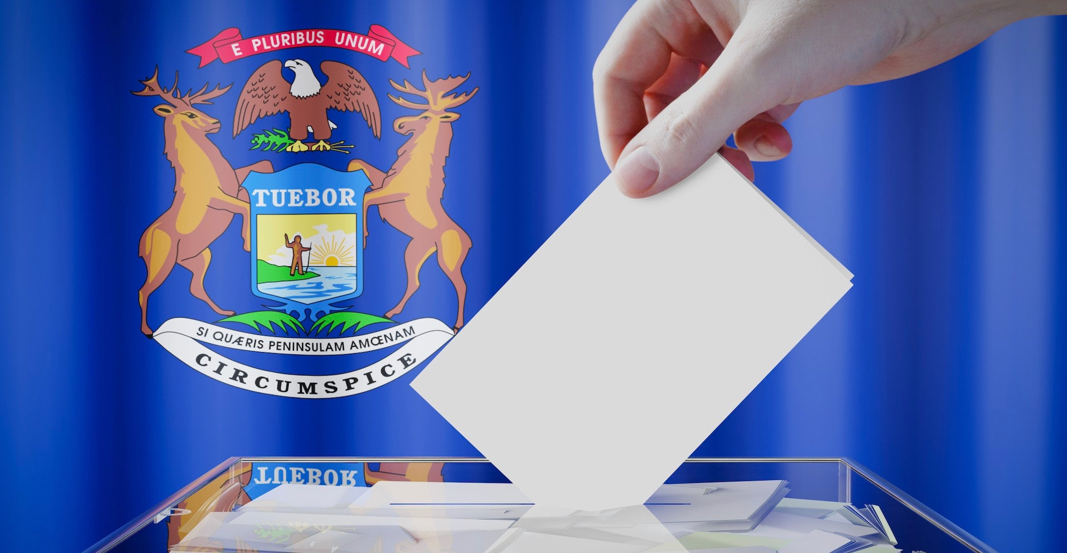 ballot box with michigan flag