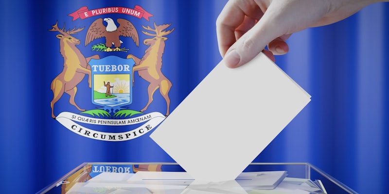 ballot box with michigan flag