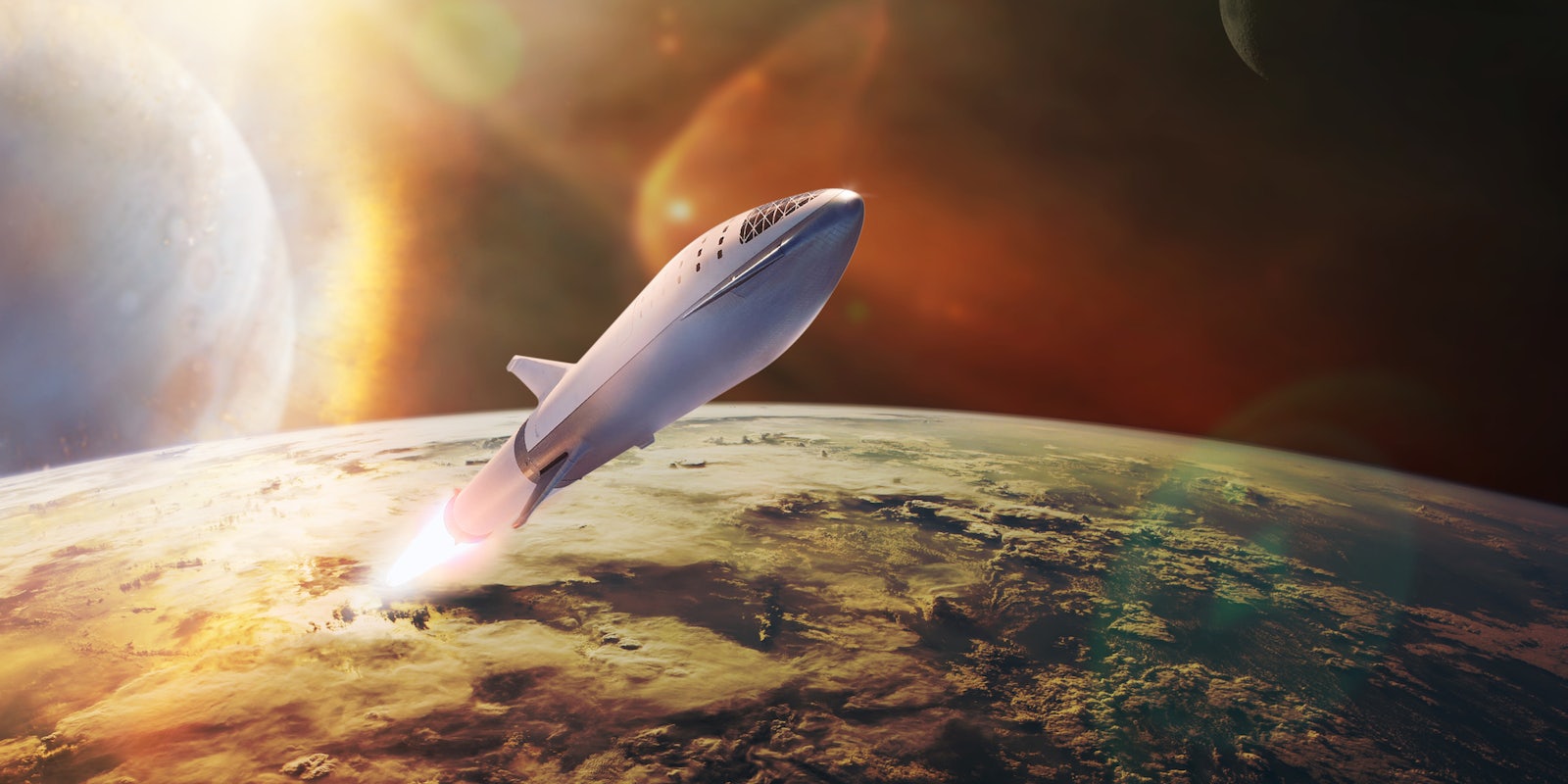 best elon musk birthday gifts featured image - a rocket flying away from earth