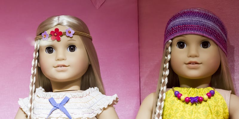 New York City - November 19, 2015: Dolls in The American Girl Place store, in New York City. American Girl Place is a store that sells American Girl dolls.