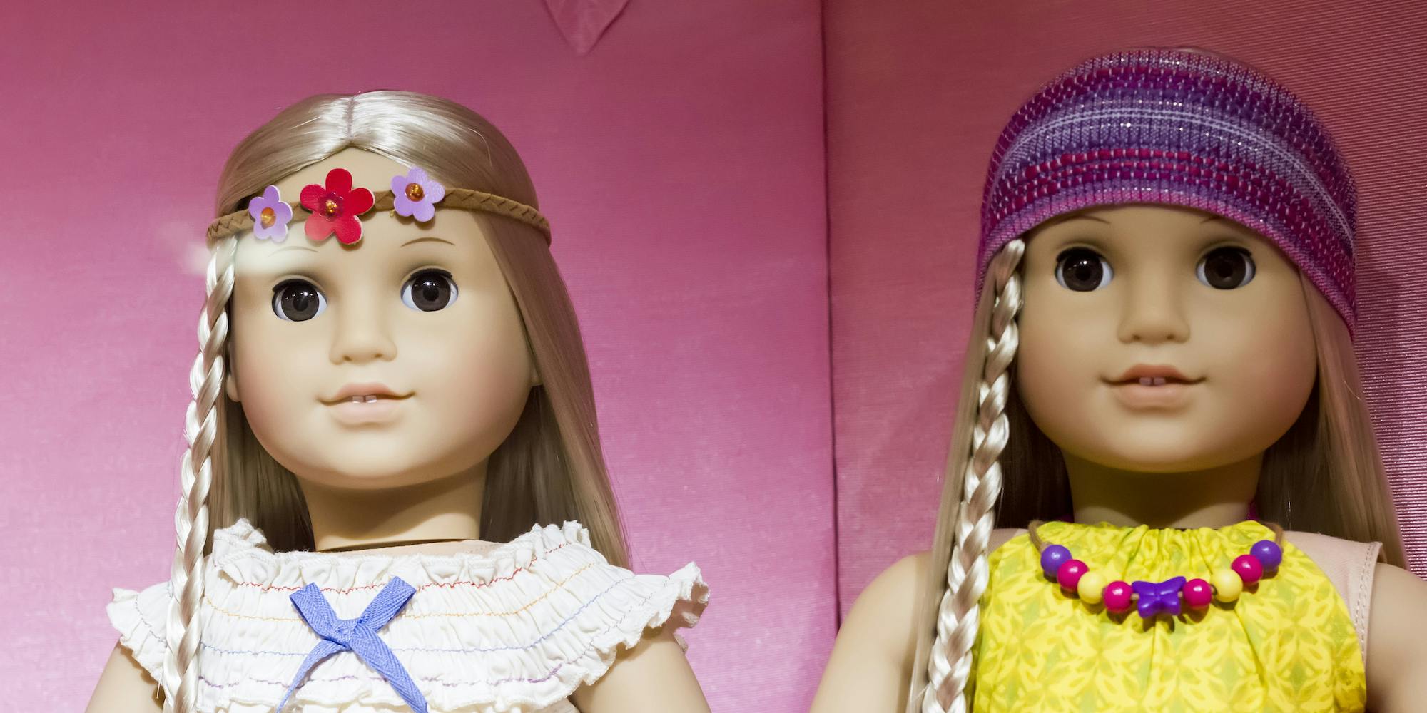 New York City - November 19, 2015: Dolls in The American Girl Place store, in New York City. American Girl Place is a store that sells American Girl dolls.