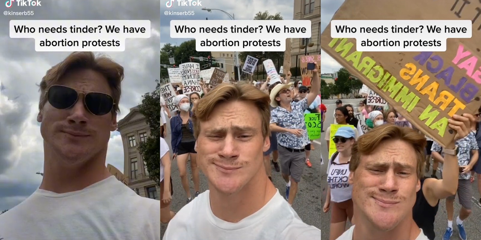man at protest with caption 'who needs tinder? we have abortion protests'