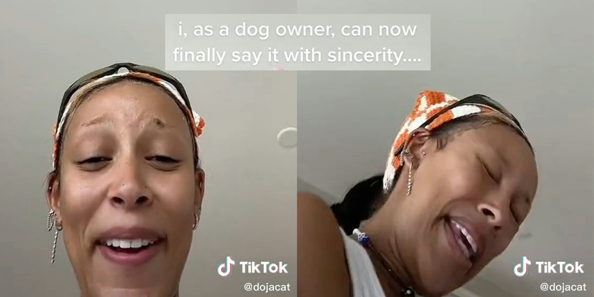 doja cat with caption 'i, as a dog owner, can now finally say it with sincerity....'