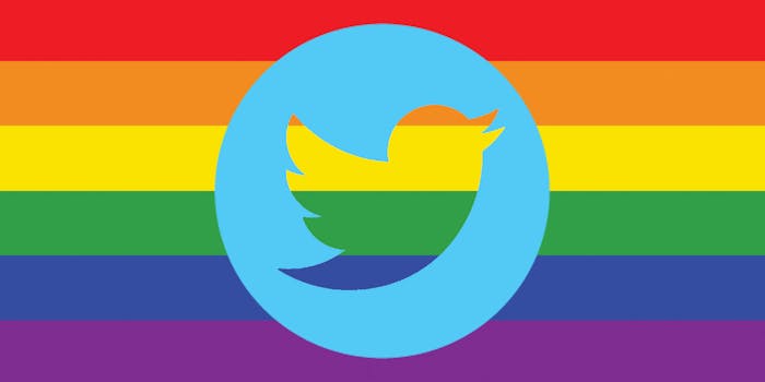 LGBTQ + flag with Twitter logo centered